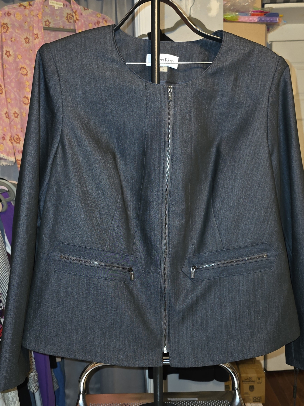 Calvin Klein Women's Charcoal Zip-Front Blazer